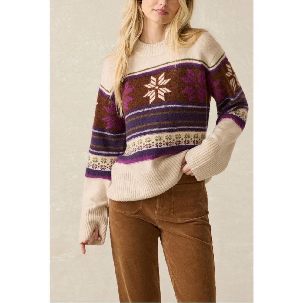 Faherty Women's Snowdrift Sweater Merino Wool Snowflake Fair Isle sz S
